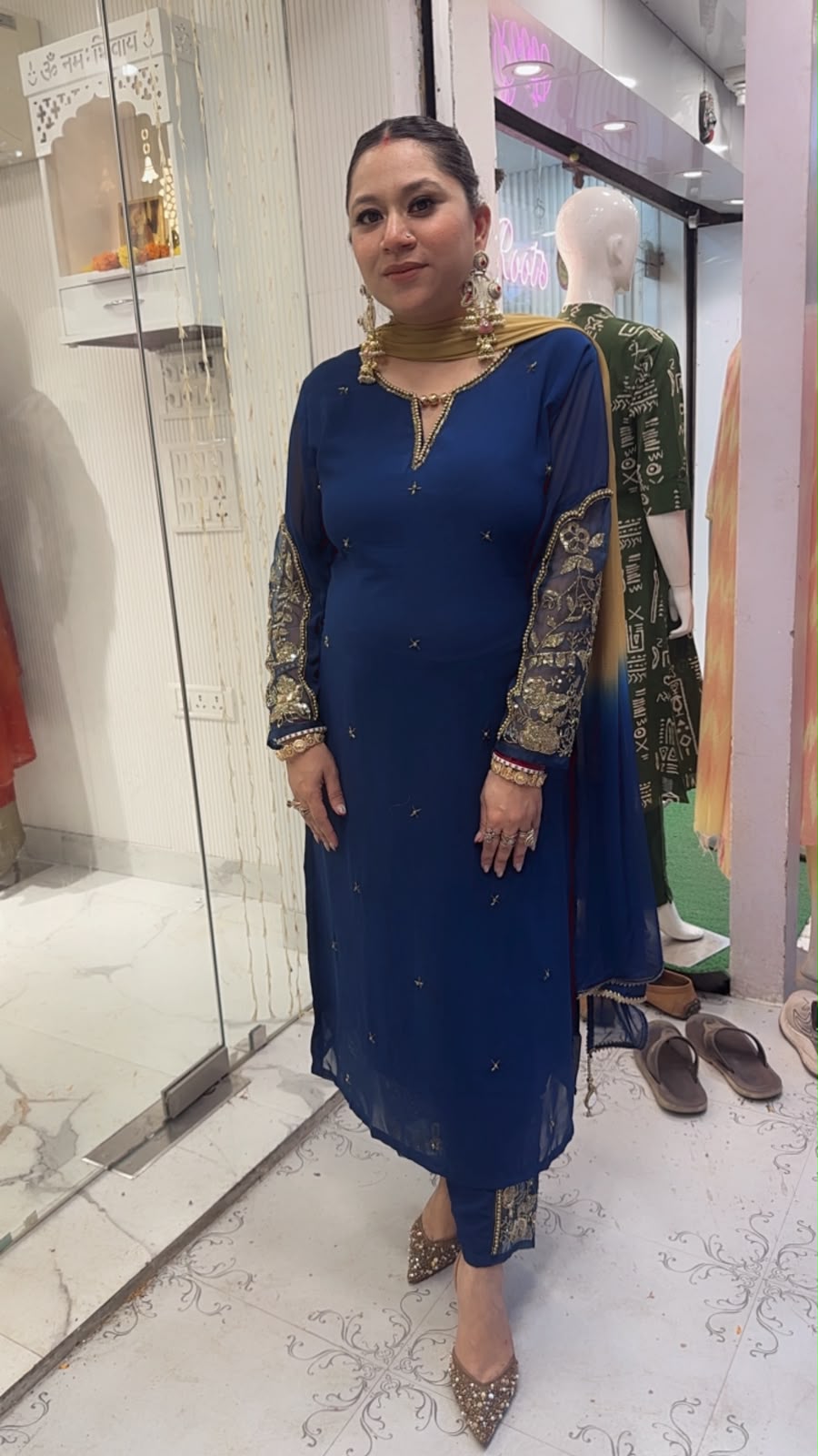 Muhurat Navy Blue Handwork Designer Suit