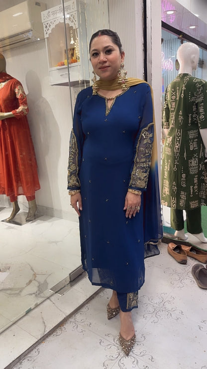 Muhurat Navy Blue Handwork Designer Suit