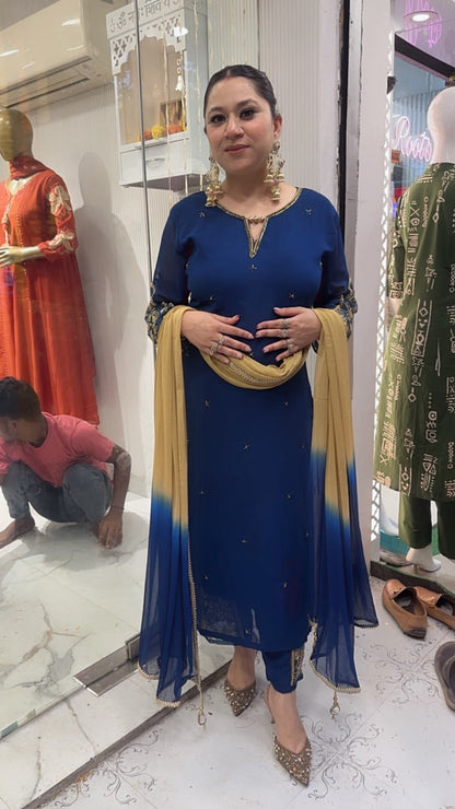 Muhurat Navy Blue Handwork Designer Suit