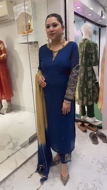 Muhurat Navy Blue Handwork Designer Suit