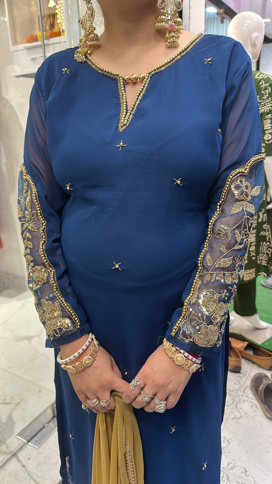 Muhurat Navy Blue Handwork Designer Suit