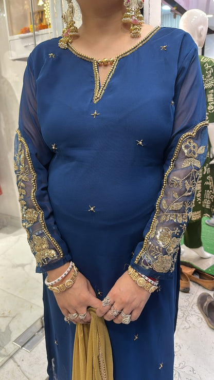 Muhurat Navy Blue Handwork Designer Suit