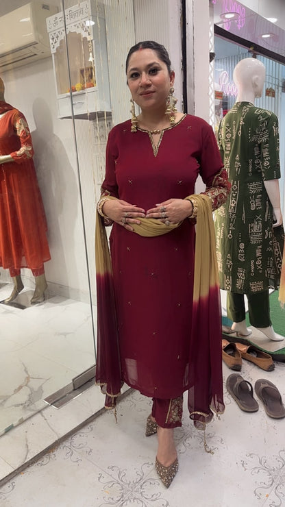 Muhurat Mahroon Handwork Designer Suit