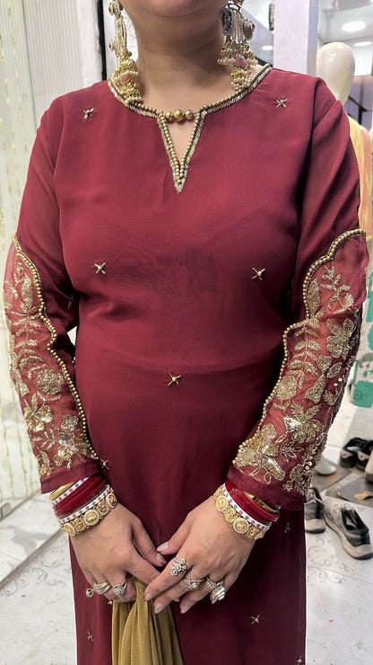 Muhurat Mahroon Handwork Designer Suit
