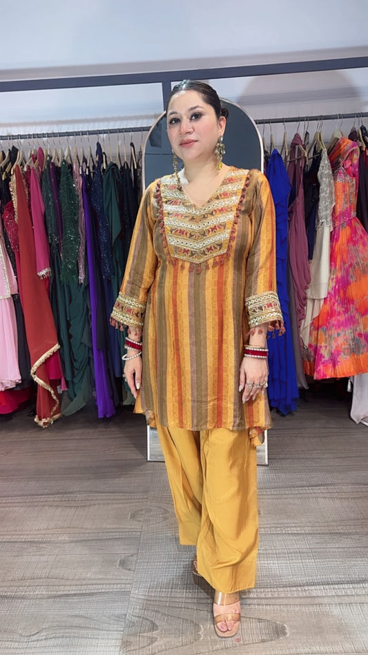 Malai Musturd Brown Multicolour Farshi Cordset