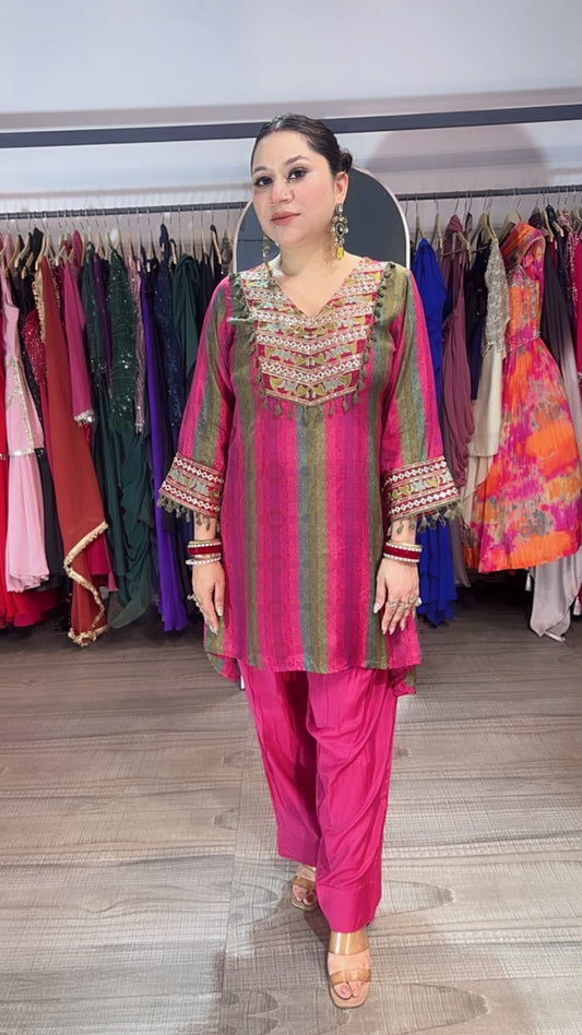 Malai pink Green Multicolour Farshi Cordset