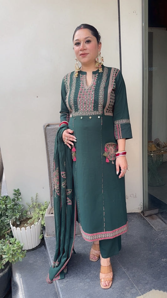 Tikka Bottel Green Digital Tassel Pocket Style Cotton suit
