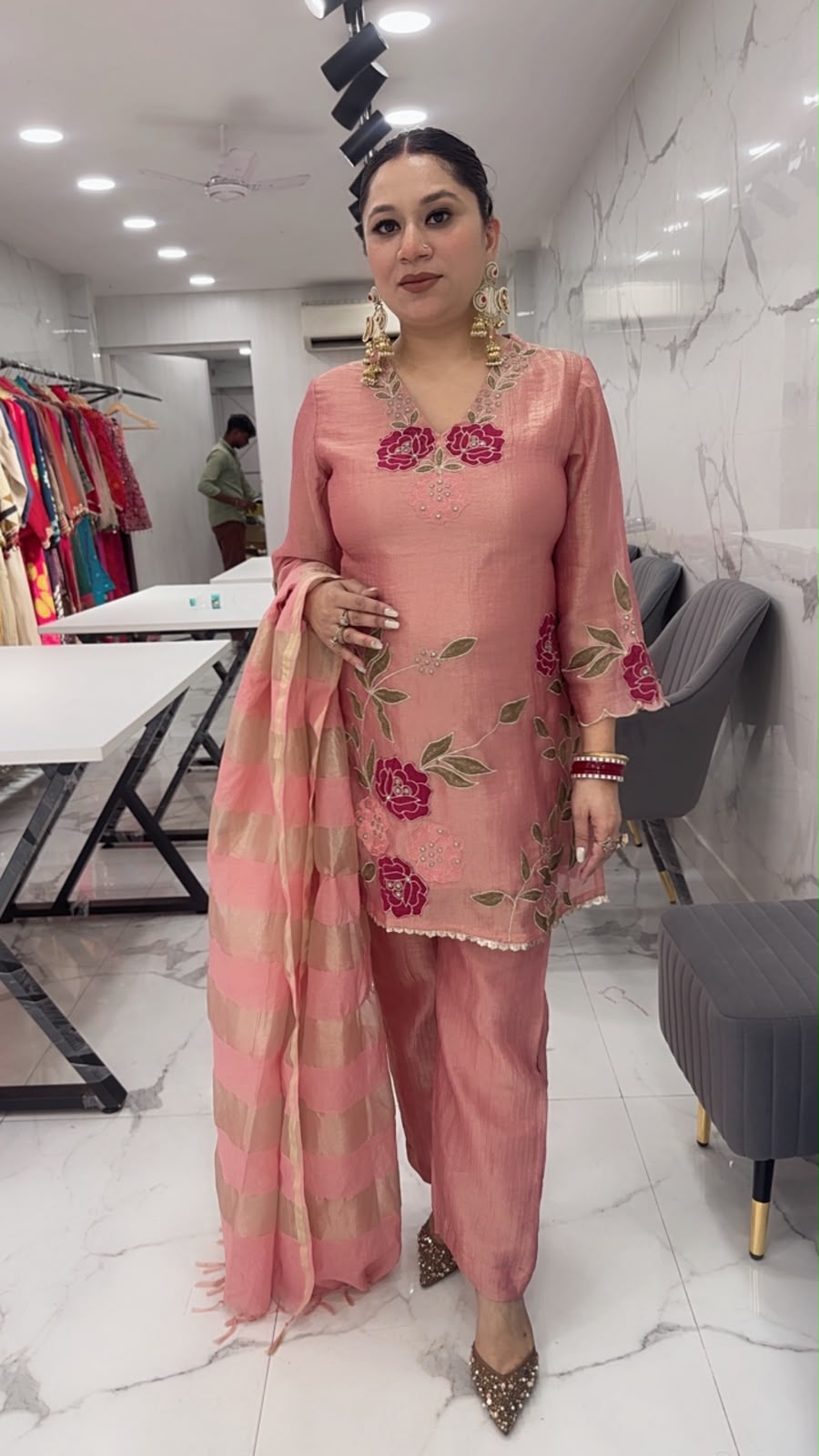 Mihika Onion Pink Thread work Designer Suit