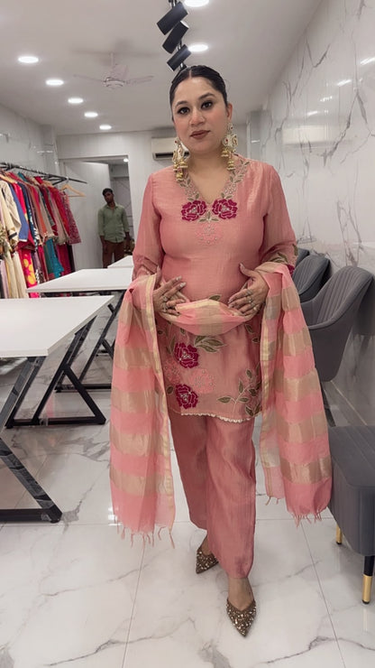 Mihika Onion Pink Thread work Designer Suit