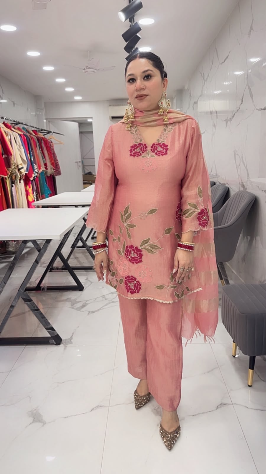 Mihika Onion Pink Thread work Designer Suit