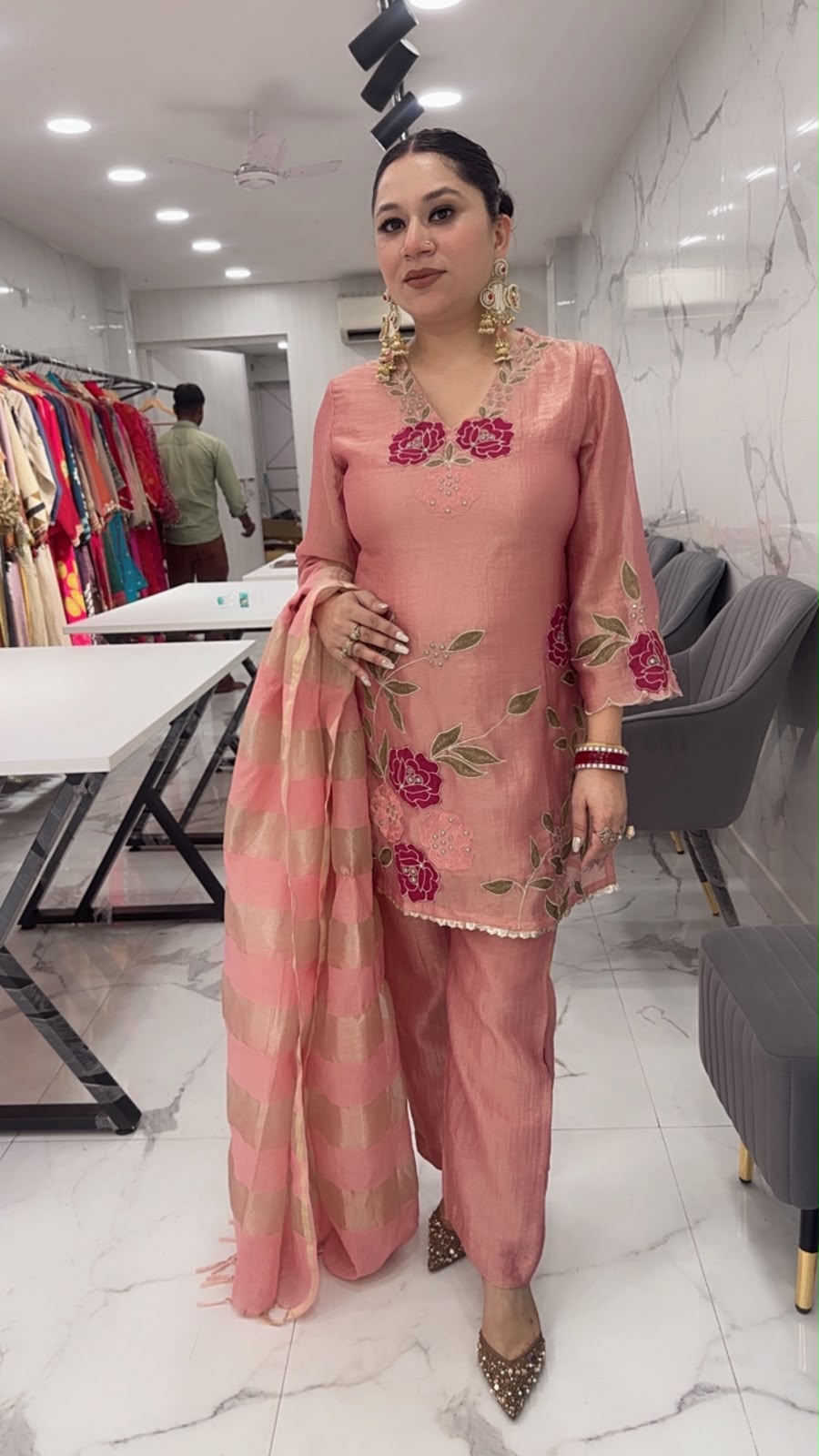 Mihika Onion Pink Thread work Designer Suit