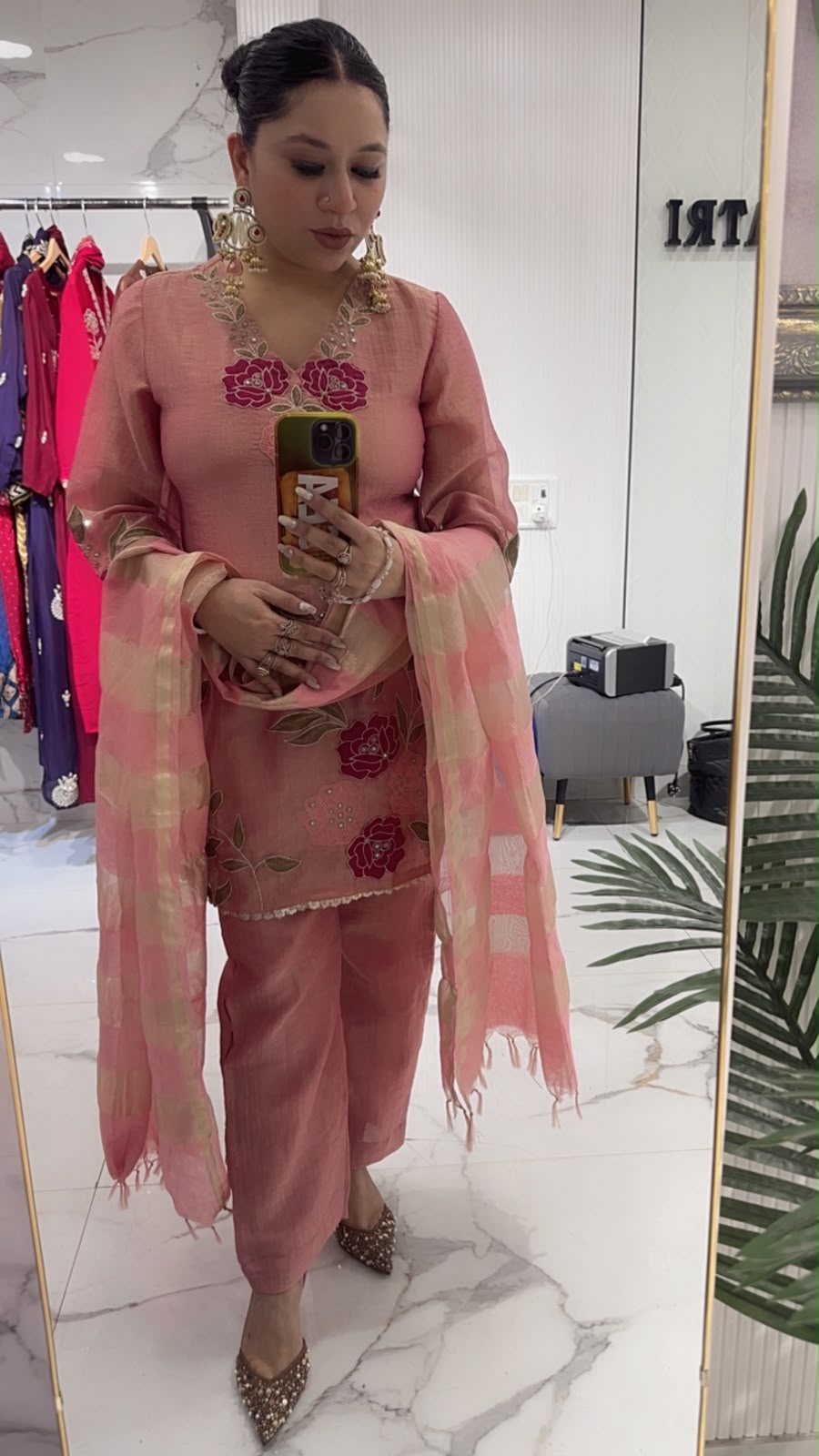 Mihika Onion Pink Thread work Designer Suit