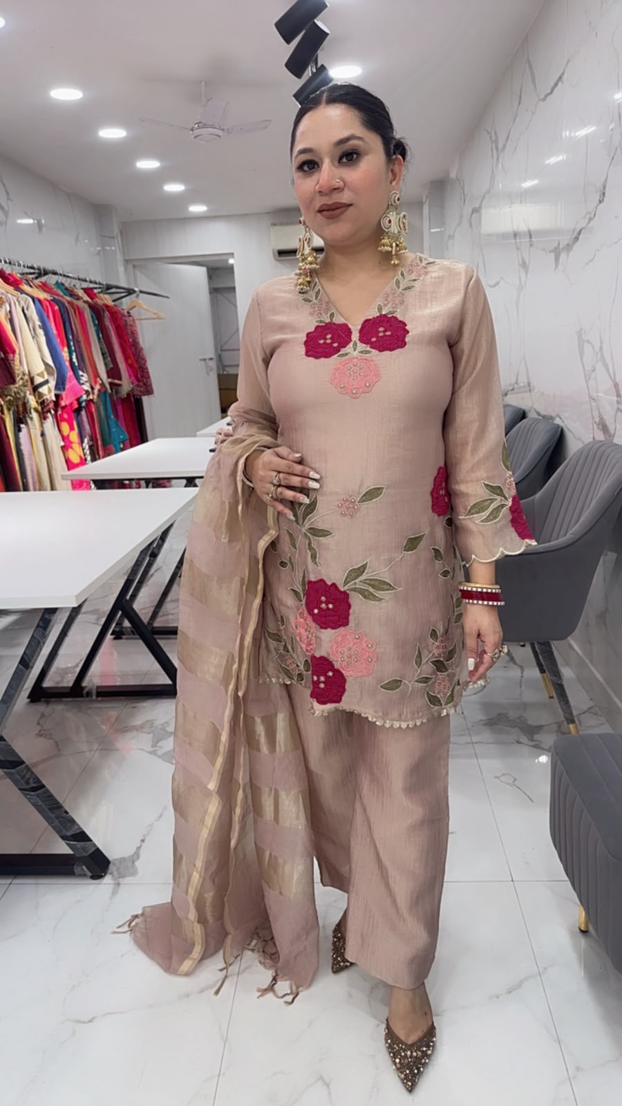 Mihika Beige Thread work Designer Suit