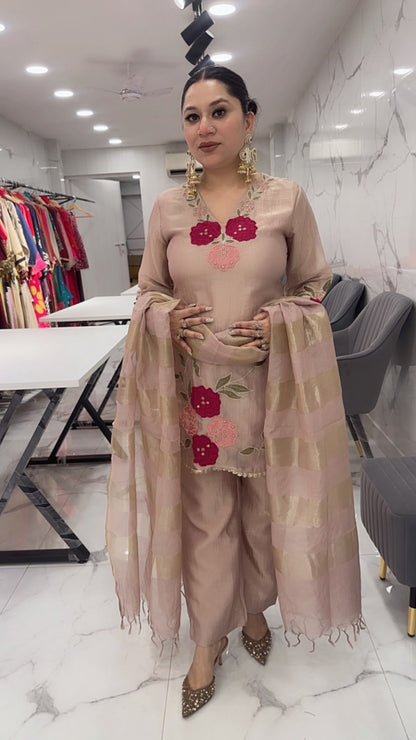Mihika Beige Thread work Designer Suit