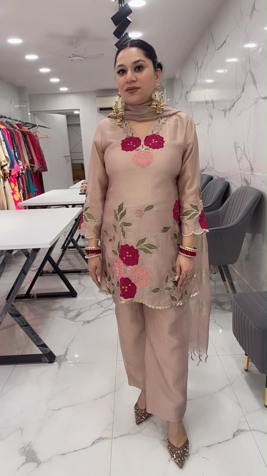 Mihika Beige Thread work Designer Suit