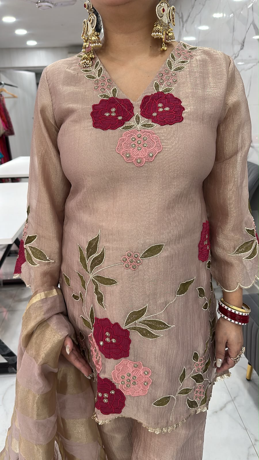 Mihika Beige Thread work Designer Suit