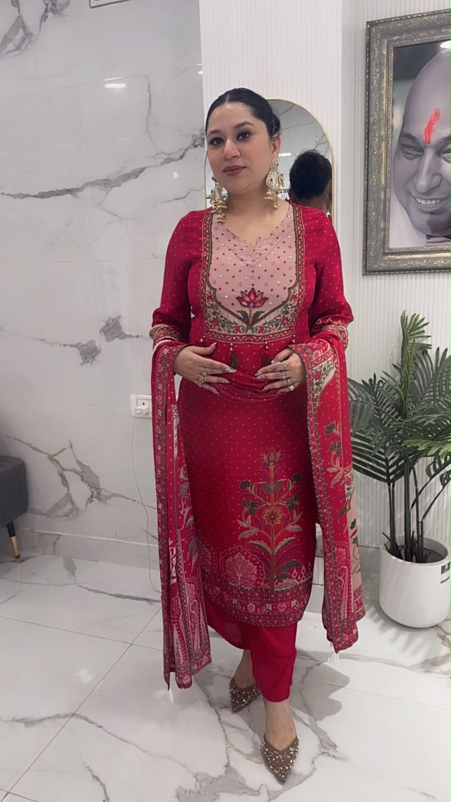 Frizana Red Digital print Designer Suit