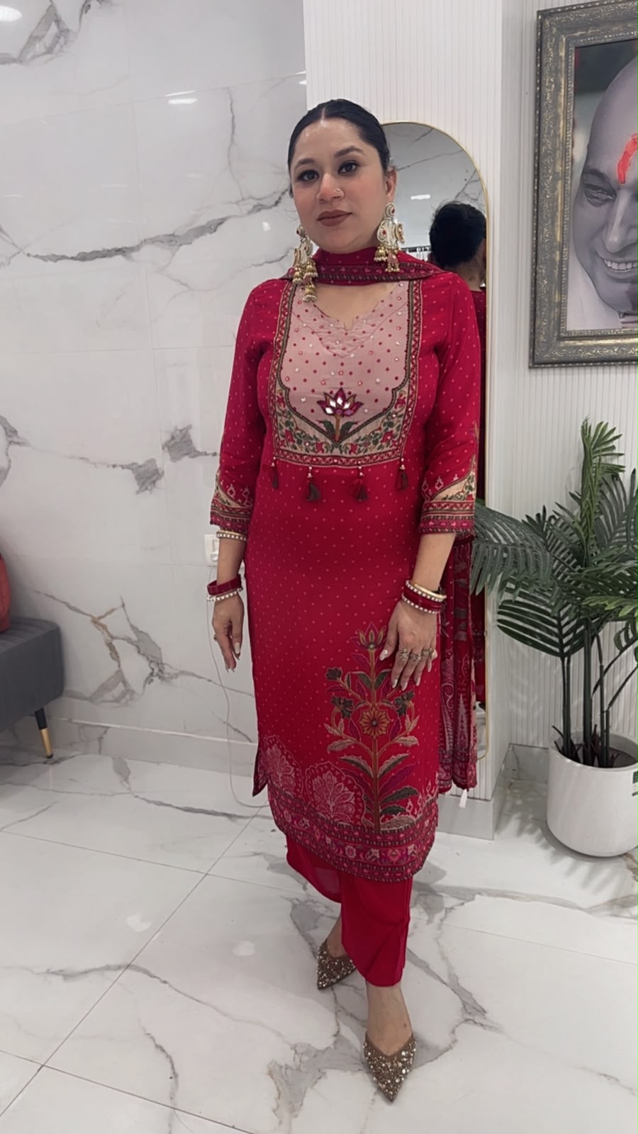 Frizana Red Digital print Designer Suit