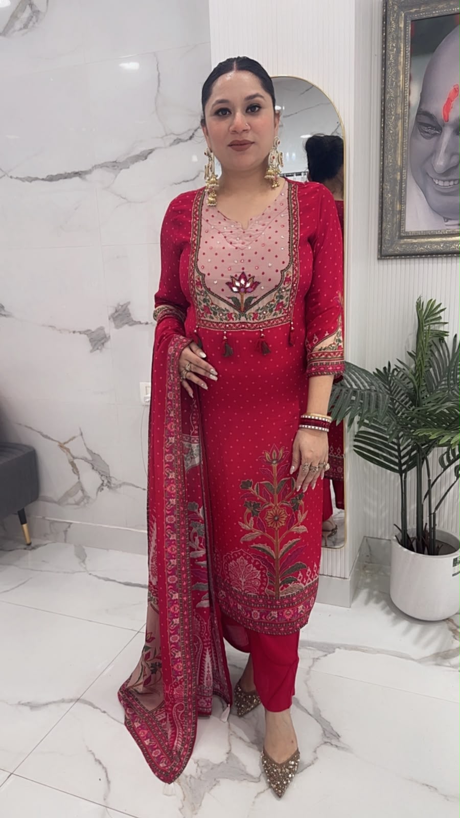Frizana Red Digital print Designer Suit
