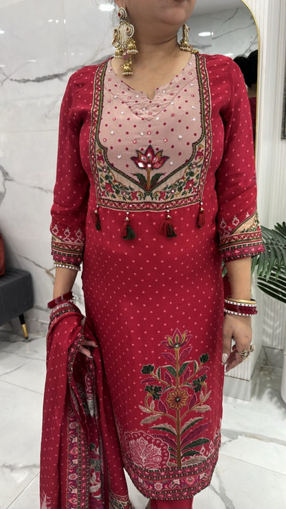 Frizana Red Digital print Designer Suit