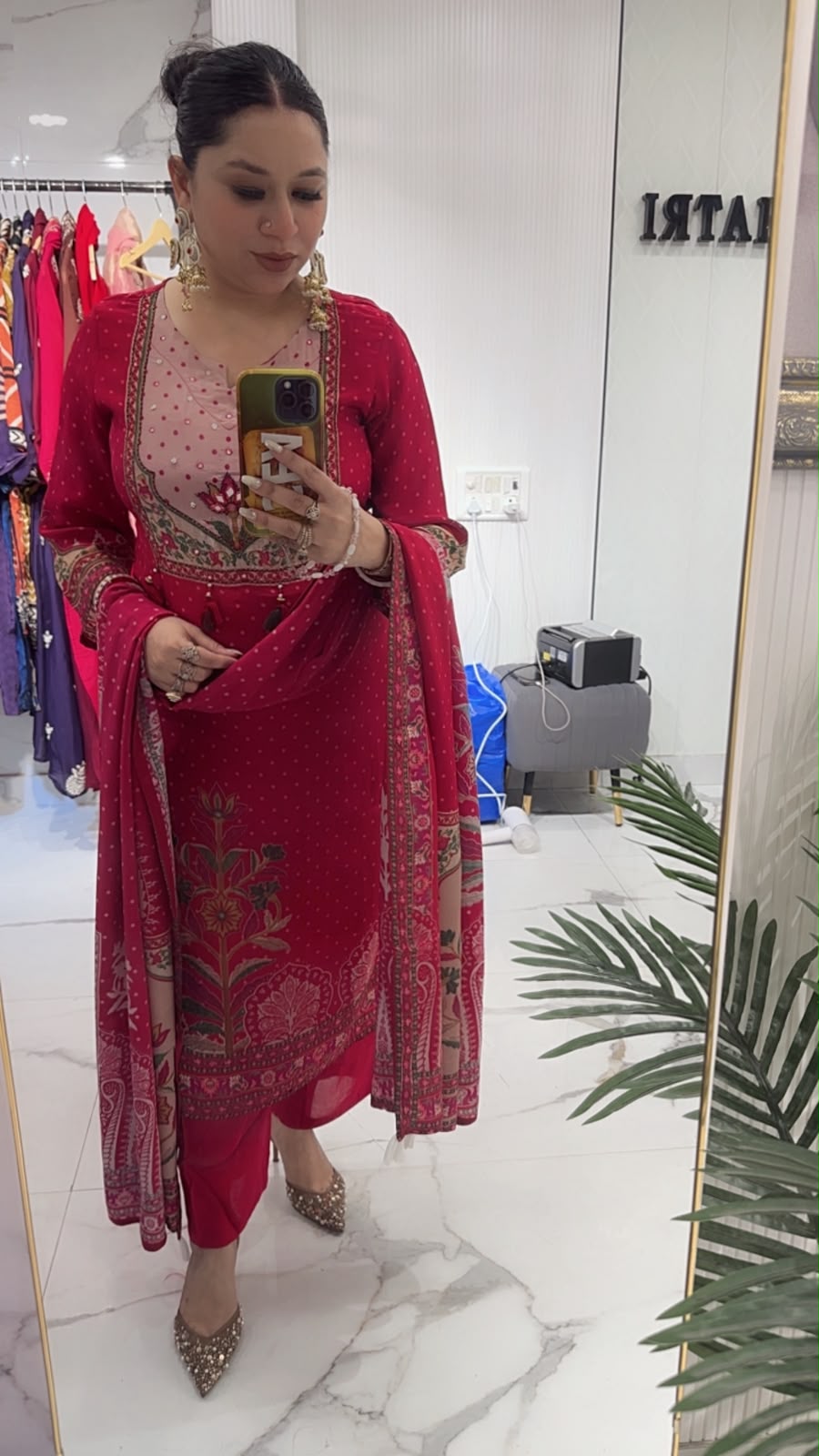 Frizana Red Digital print Designer Suit