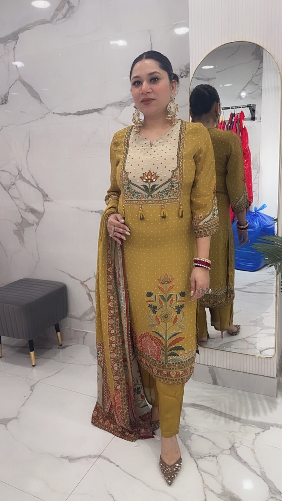 Frizana Musturd Digital print Designer Suit