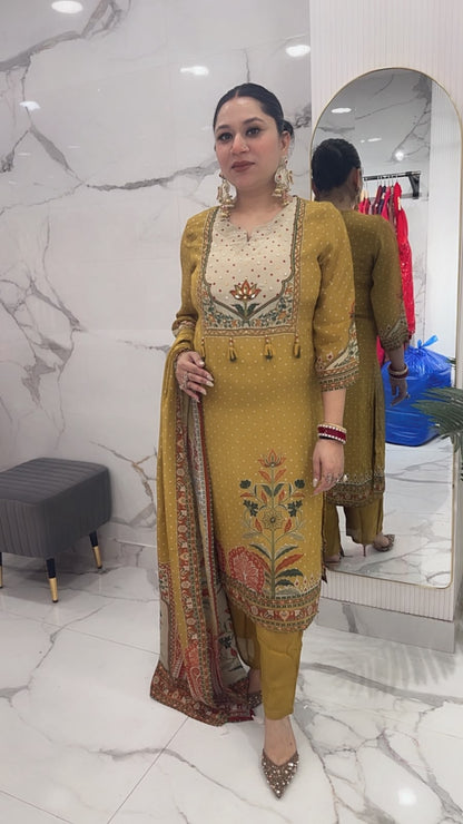 Frizana Musturd Digital print Designer Suit