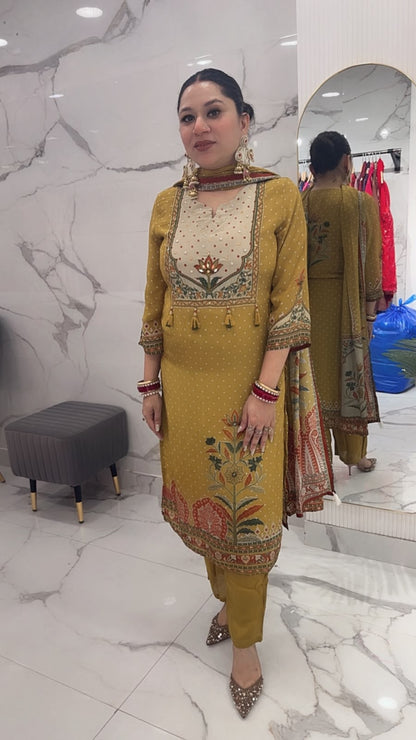 Frizana Musturd Digital print Designer Suit
