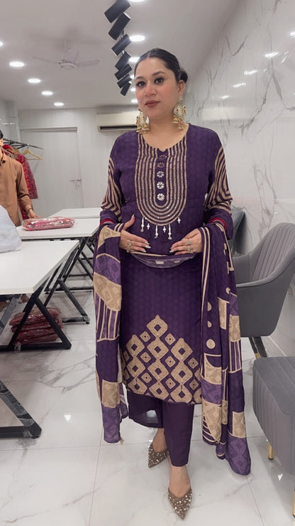 Hiba purple Digital print Designer Suit