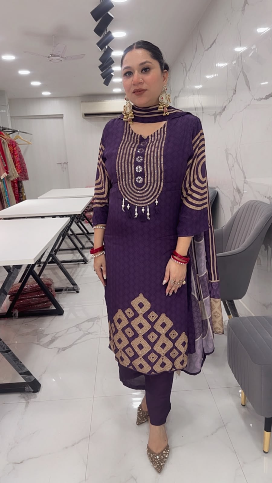 Hiba purple Digital print Designer Suit