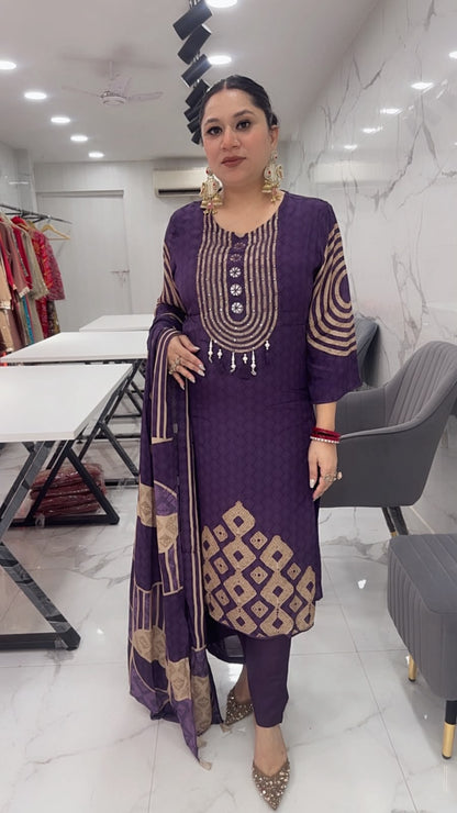 Hiba purple Digital print Designer Suit
