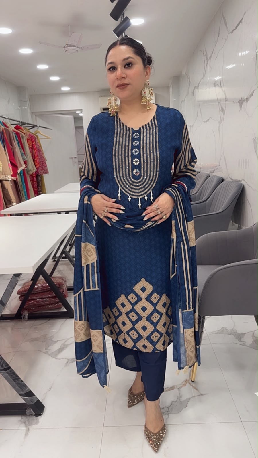 Hiba Navy Blue Digital print Designer Suit