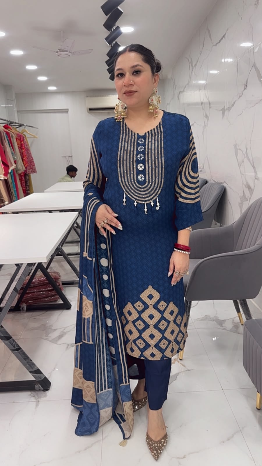 Hiba Navy Blue Digital print Designer Suit