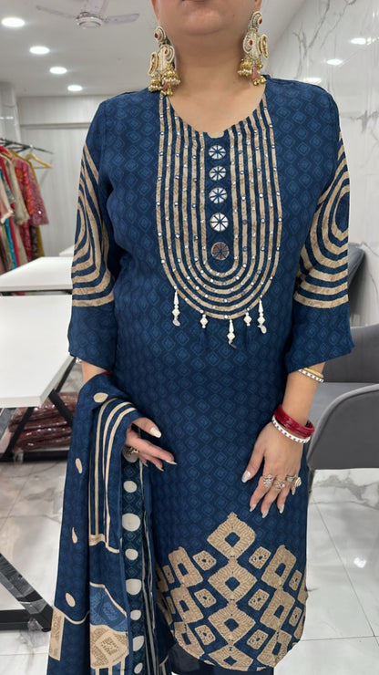 Hiba Navy Blue Digital print Designer Suit