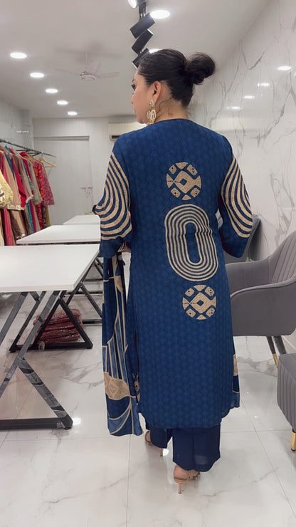 Hiba Navy Blue Digital print Designer Suit