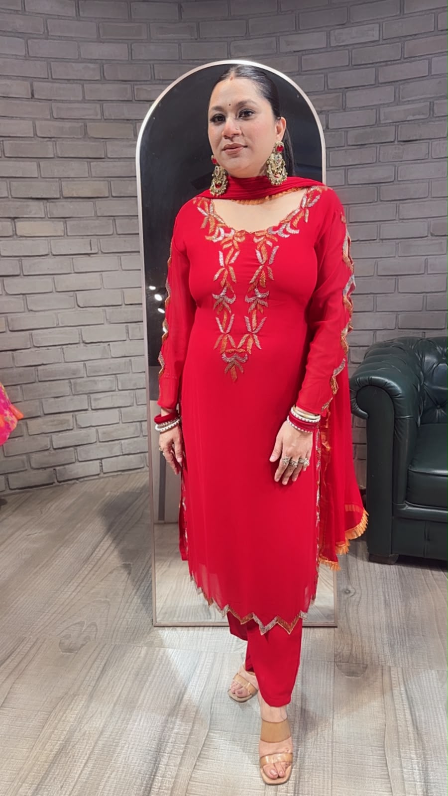 Falguni Red Katdana Designer Suit