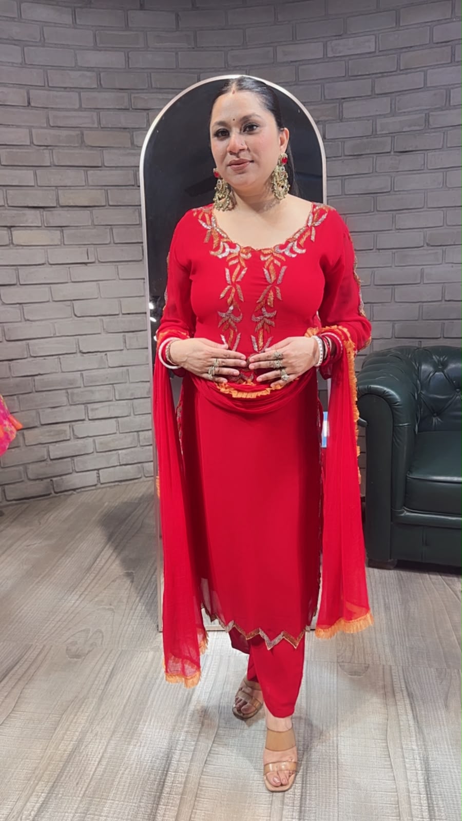Falguni Red Katdana Designer Suit