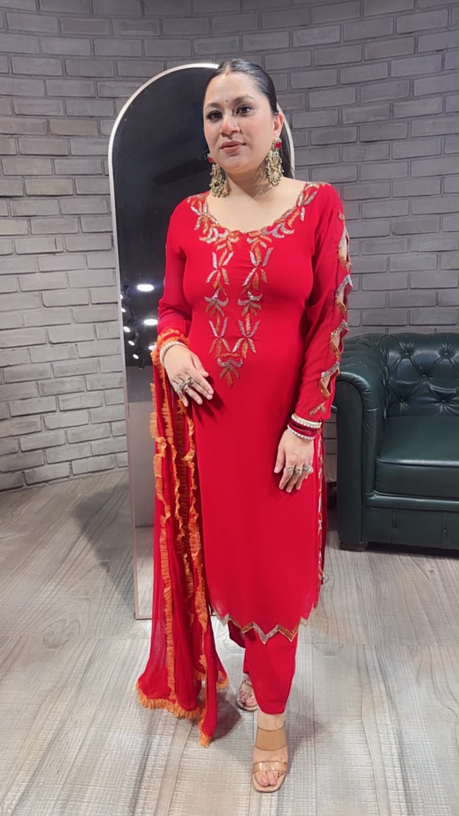 Falguni Red Katdana Designer Suit