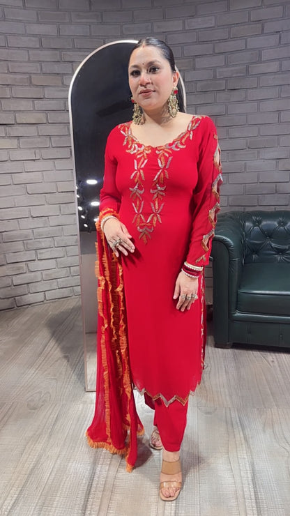 Falguni Red Katdana Designer Suit