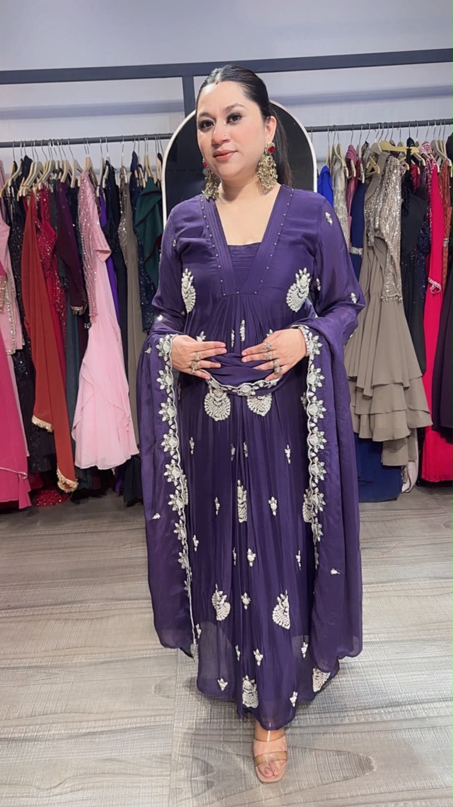 Trisha purple A-Aline pear work Designer Suit