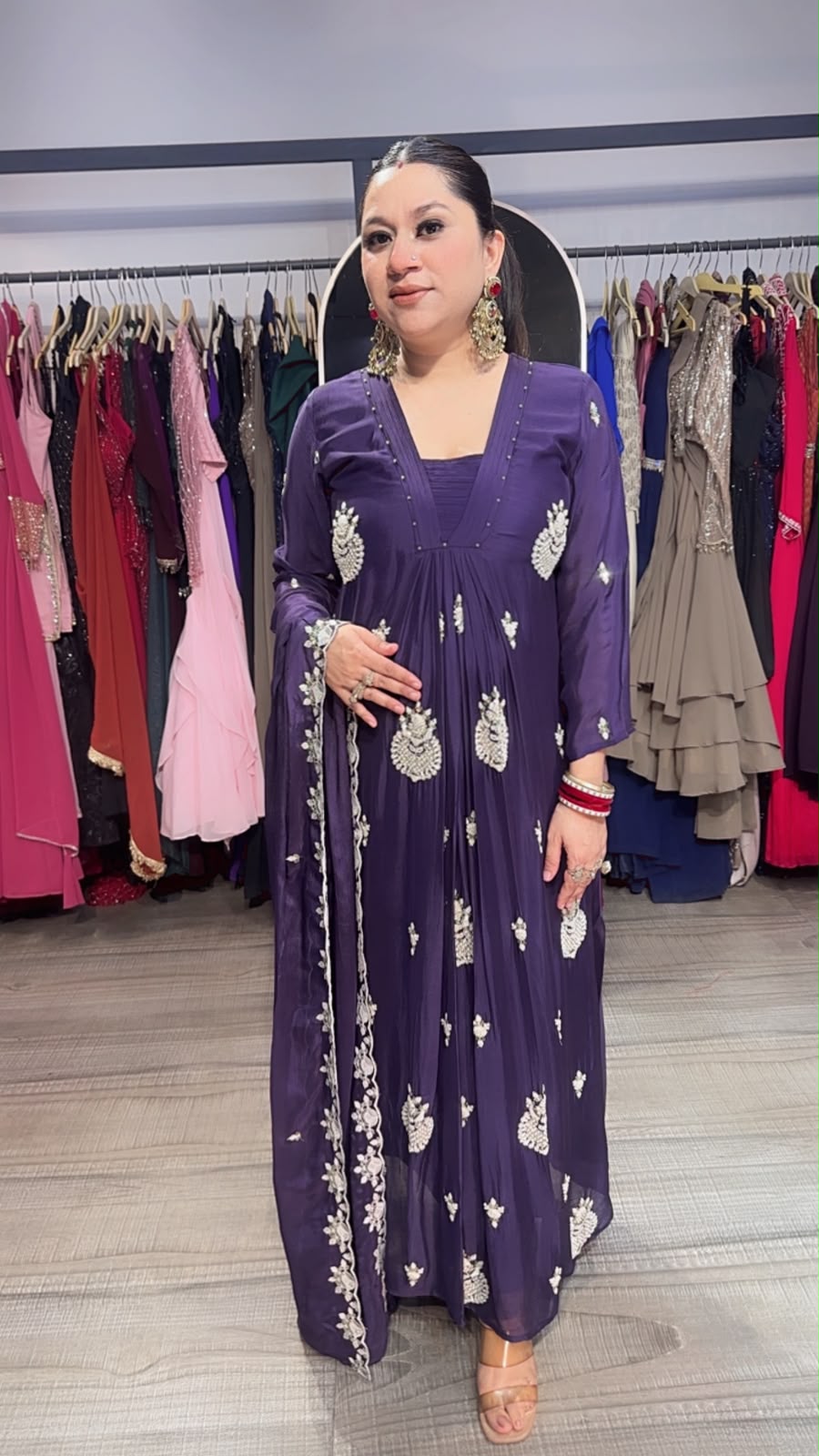 Trisha purple A-Aline pear work Designer Suit