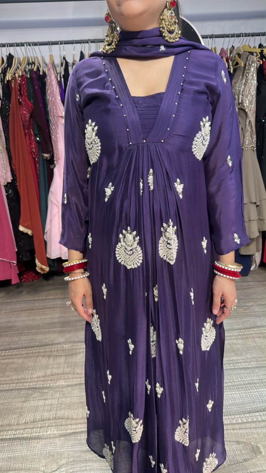 Trisha purple A-Aline pear work Designer Suit