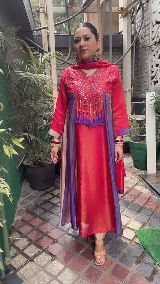 Pajeb pink Multicolor Gungru Tassel Designer Anarkali Suit