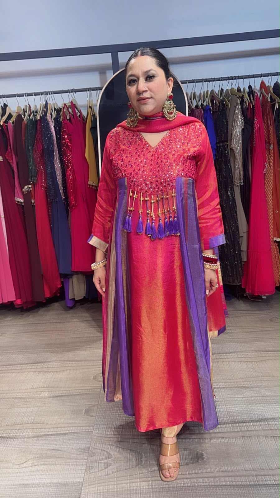 Pajeb pink Multicolor Gungru Tassel Designer Anarkali Suit