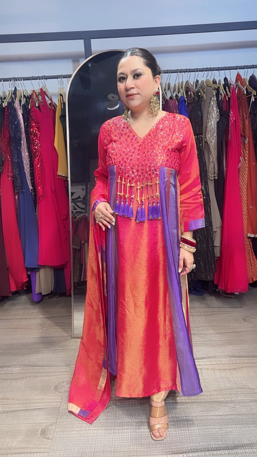 Pajeb pink Multicolor Gungru Tassel Designer Anarkali Suit