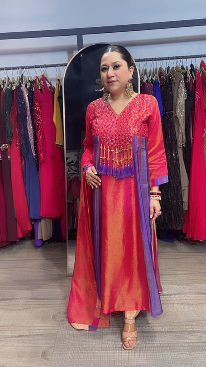 Pajeb pink Multicolor Gungru Tassel Designer Anarkali Suit