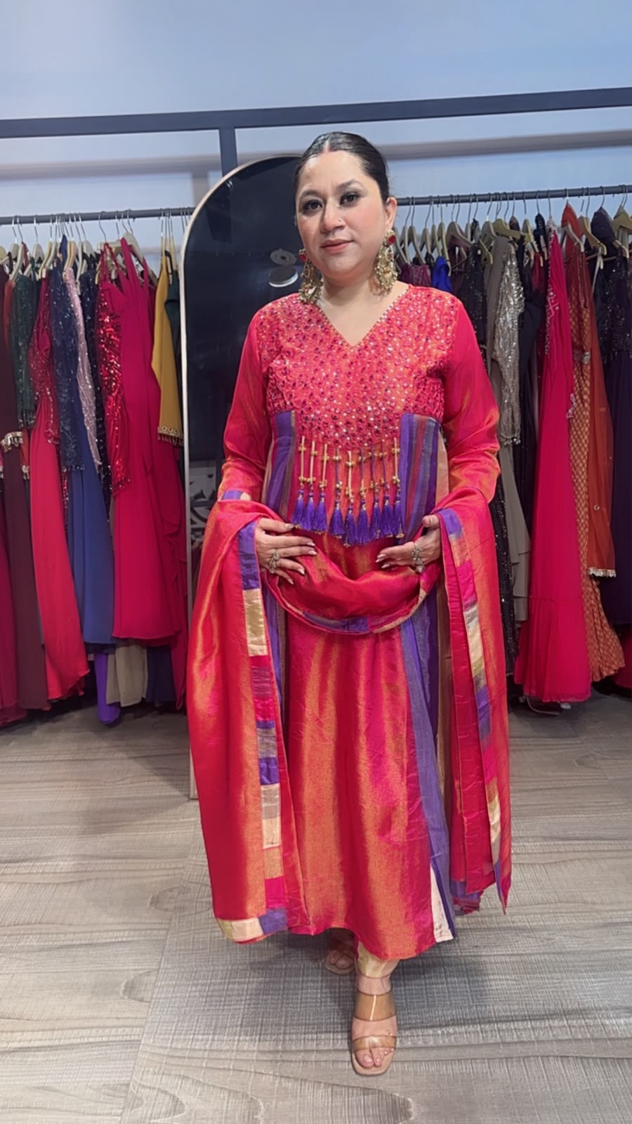Pajeb pink Multicolor Gungru Tassel Designer Anarkali Suit