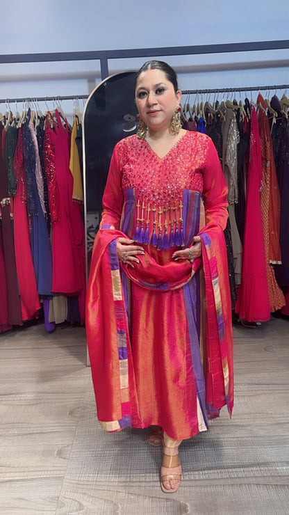 Pajeb pink Multicolor Gungru Tassel Designer Anarkali Suit