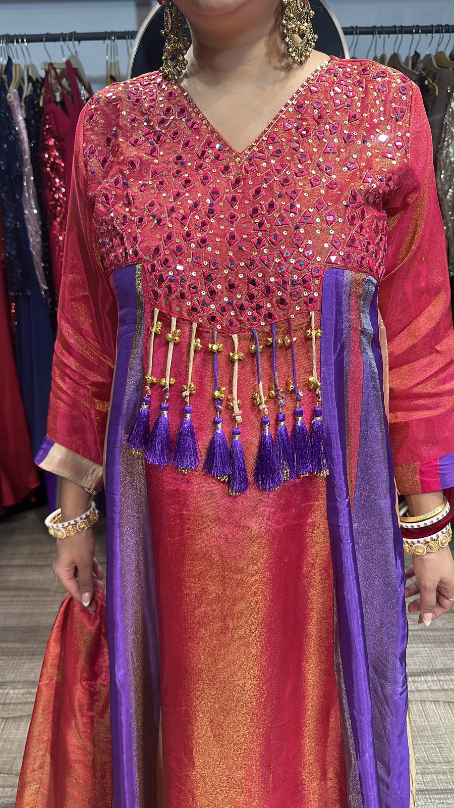 Pajeb pink Multicolor Gungru Tassel Designer Anarkali Suit
