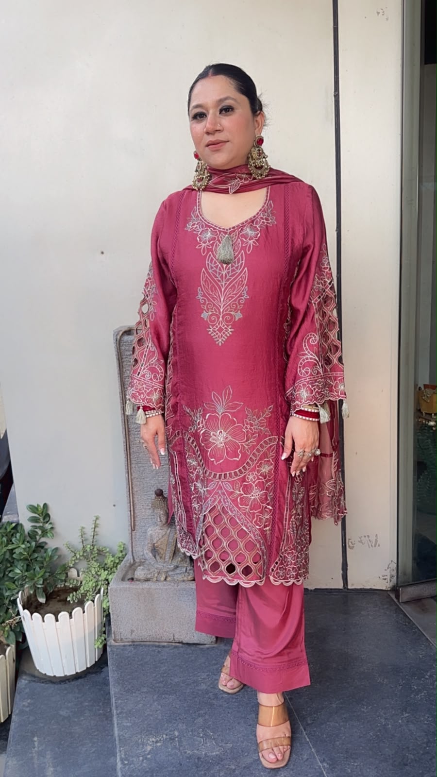 Arabic Onion pink Cutwork Designer Pakistani Suit